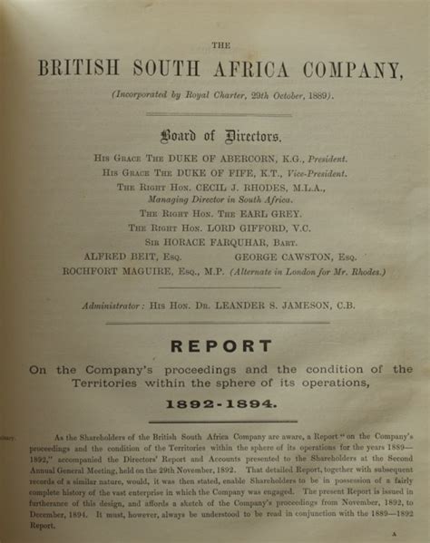 British South Africa Company Detailed Reports 1891 To 1895 Three