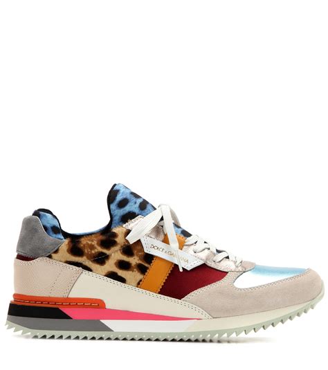 Dolce And Gabbana Leather And Printed Fabric Sneakers Lyst
