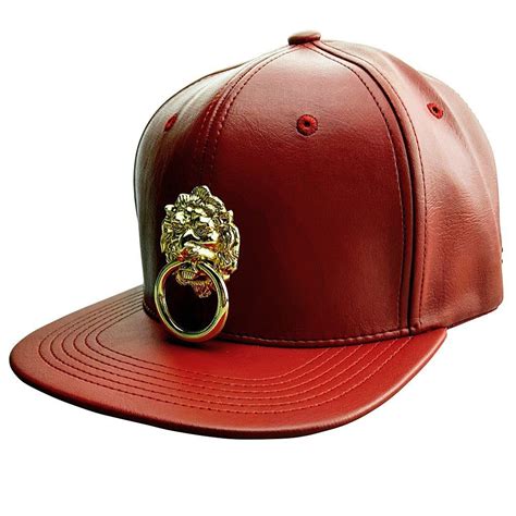 Red Faux Leather Snapback Hat Leather Snapback Mens Accessories Hats