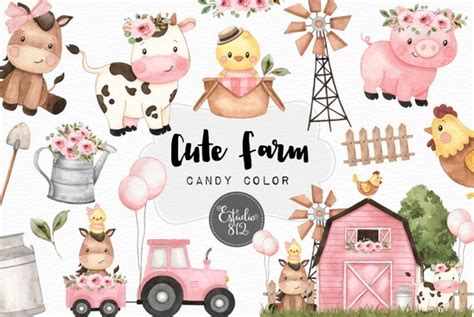 Cute Farm Clipart Farm Animals Watercolor Digital Clipart Etsy