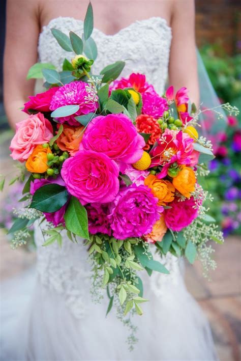 Coral Fuchsia Pink And Orange Bouquet Colorful Wedding Bouquet