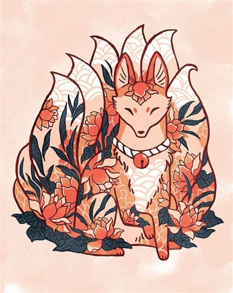 Nine Tails Fox Kitsune Spirit Print 8 By 10