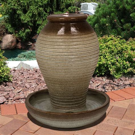 Bubbling Pottery Vase Outdoor Water Fountain With Led Lights Water
