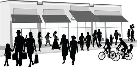 Shopping Crowd Outdoors Vector Art Illustration Silhouette