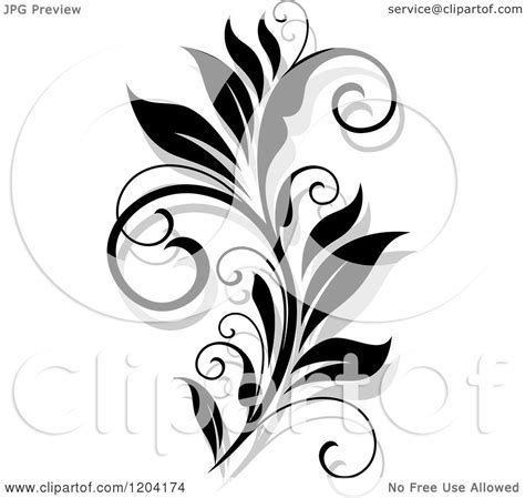 Clipart Of A Black And White Flourish With A Shadow 15