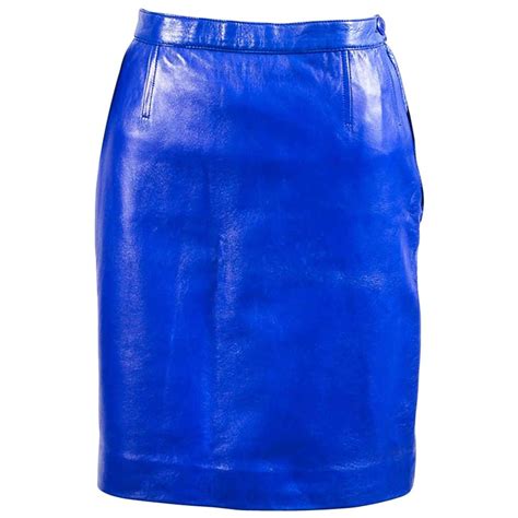 Vintage Saint Laurent Royal Blue Leather Pencil Skirt Sz 44 At 1stdibs