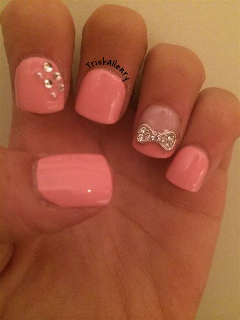Cute Pink Bow Nails Cute Pink Nails Diamond Bows Cute Nail Designs