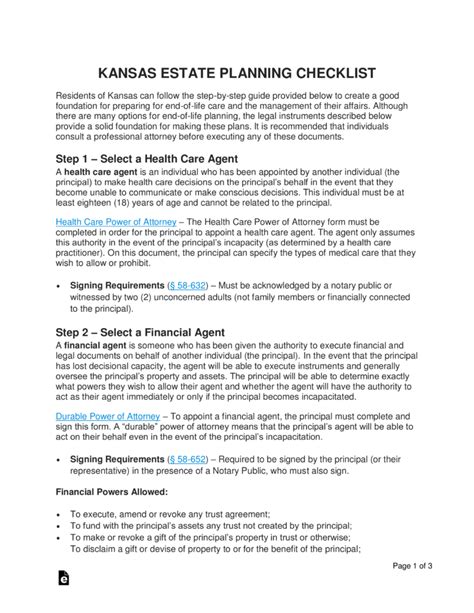 Free Kansas Estate Planning Checklist PDF Word EForms