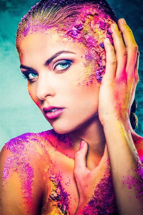 Woman With Colourful Body Art Stock Image Image Of Body Fragility 47192067