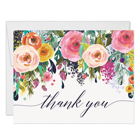 Colorful Flowers Thank You Cards With Envelopes Pack Of 25 Folded