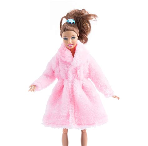 fashion pink winter fur coat for barbie dolls clothes long dress outfit