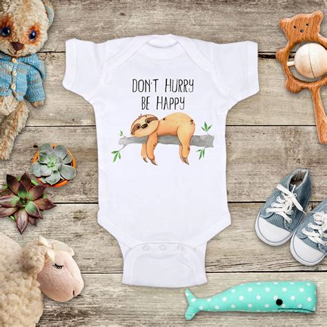 Dont Hurry Be Happy Cute Sloth D1 Baby Onesie Bodysuit Infant Toddler