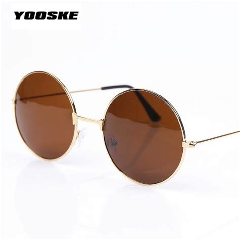 Yooske Vintage Round Sunglasses For Women Men Brand Designer Mirrored