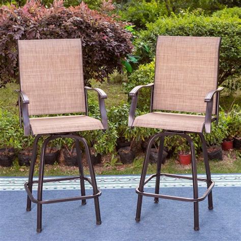 Phi Villa Black Swivel Metal Outdoor Bar Stool With Arms 2 Pack Thd