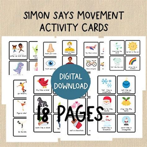 Simon Says Activity Cards 18 Pages Movement Flash Cards Etsy
