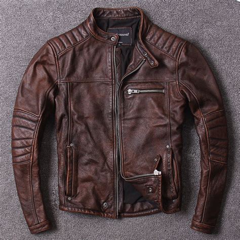 2018 New Men Vintage Brown Motorcycle Leather Jacket Fashion Biker