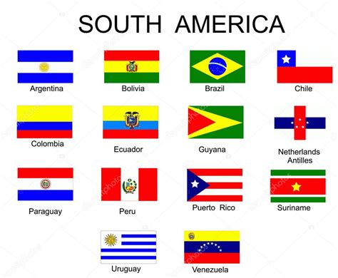 Lista De Todas Las Banderas De Los Países De América Del Sur — Vector