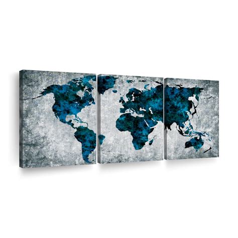 Dark Blue Blend World Map Wall Art Digital Art