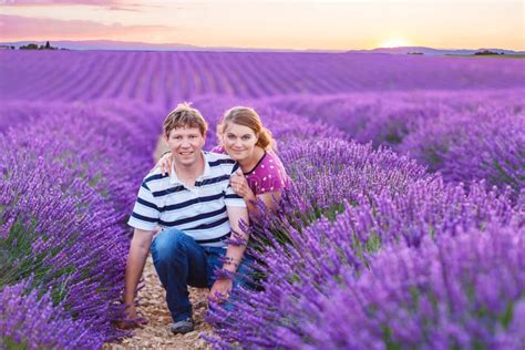 Romantic Couple In Love In Lavender Fields In Stock Image Image Of