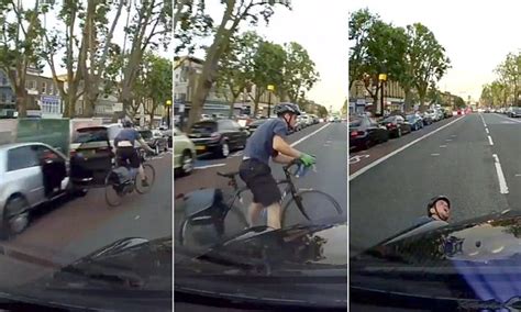 Moment Cyclist Swerves To Avoid A Car Door And Is Hit By A Passing Taxi