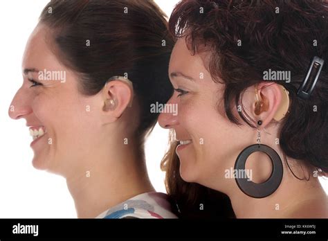 Beautiful Young Woman With Hearing Aid Closeup Shot Stock Photo Alamy