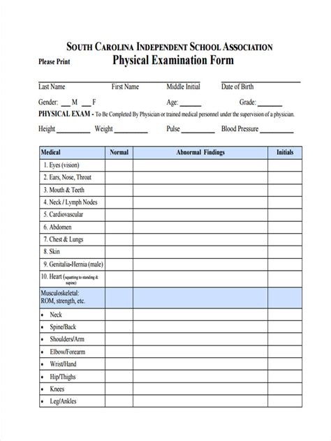 Physical Form Printable Printable Forms Free Online