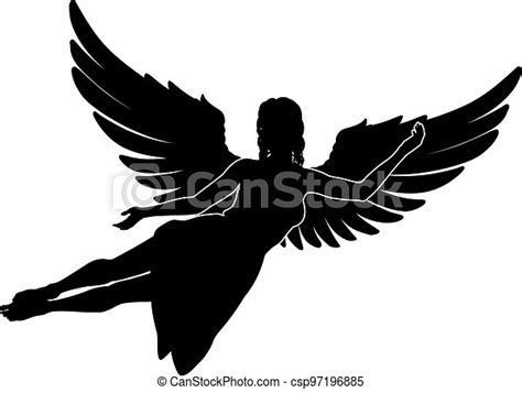Angel Woman With Wings Silhouette A Flying Female Angel Woman With
