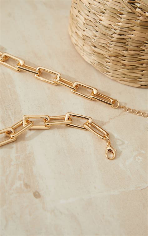 Gold Chunky Square Chain Link Necklace Prettylittlething