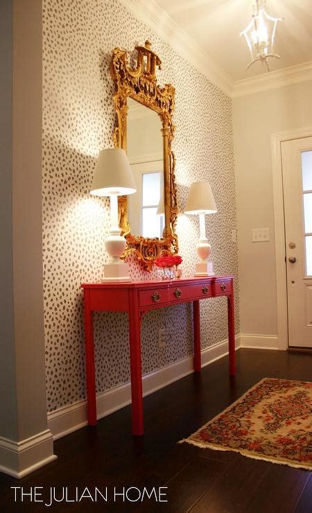 Stenciled Foyer Wall With Hot Pink Console Table Contemporary Entrancefoyer