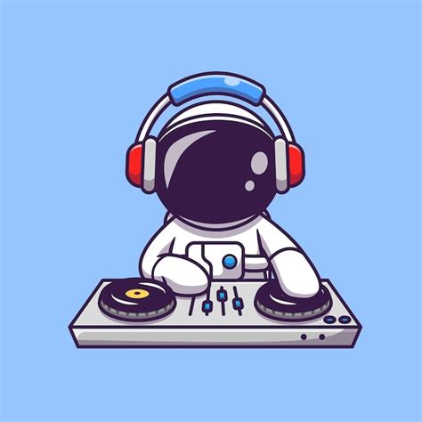 Free Vector Cute Astronaut Playing Dj Electronic Music With Headphone