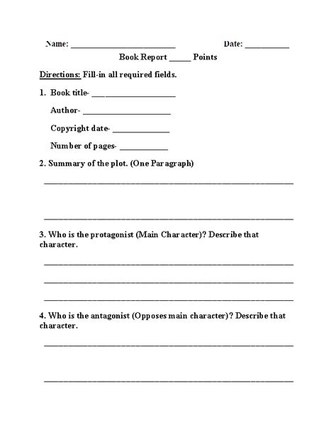 Book Report Worksheets Two Page Book Report Worksheet