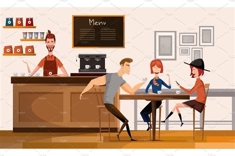 People In Modern Coffee Shop Or Cafe Graphic Objects ~ Creative Market