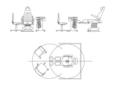 Dentist Chair Front View Side View And Top View Cad Block Design Dwg
