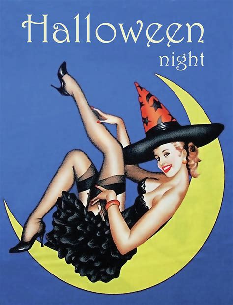 Pin Up Witch On Moon Mixed Media By Long Shot