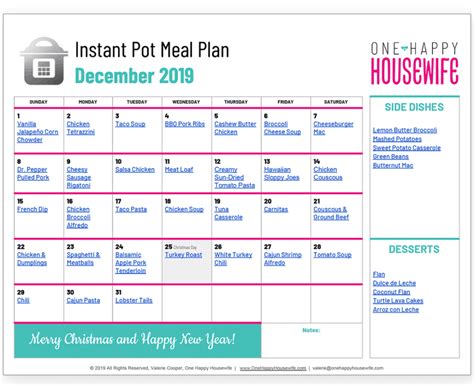 December Instant Pot Meal Plan 2019 One Happy Housewife