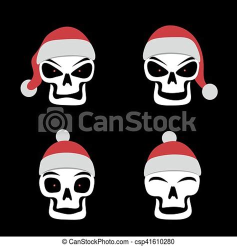 Santa Skull Emotion Different Skull Emotion In Santa Red Hat On Black