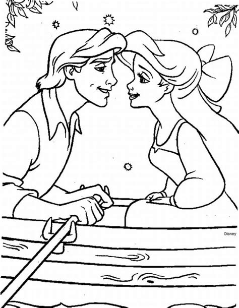 Free Kids Coloring Prince Eric And Ariel Kiss Me