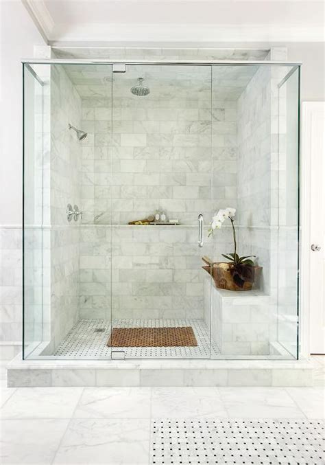 Botticino classico marble walk in shower tray. Walk In Marble Shower with Built In Marble Shelf Ledge ...