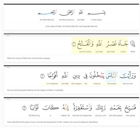 110surah An Nasr Word For Word And Meaning Study Deen
