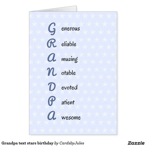 Fathers Day Printable Grandpa Text Stars Birthday Card Zazzlecom In 2021 Grandma Doron Oren