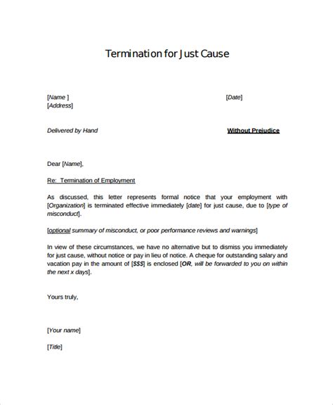 Free Sample Termination Letter To Employee