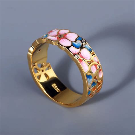 Enamel Handmade 925 Silver Enamel Ring Elegant Flower Pink Etsy