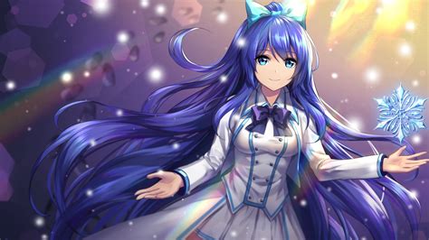 Desktop Wallpaper Cute Anime Girl Snowflakes Blue Hair