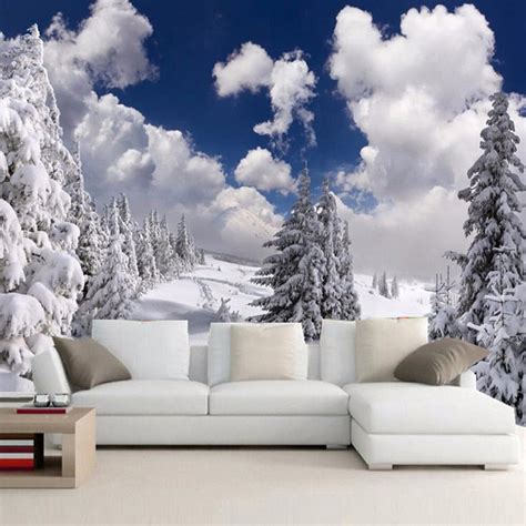 Custom Photo Wallpaper Mural Winter Snow Landscape Forest Bvm Home