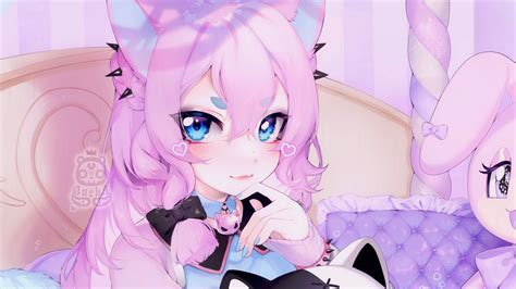 Blue Eyes Pink Hair Anime Girl Neko Ears Hd Anime Girl Wallpapers Hd Wallpapers Id 75576