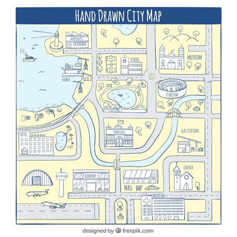 Mapa De Ciudad Dibujado A Mano Vector Premium