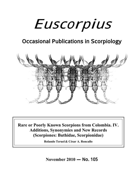 Pdf Rare Or Poorly Known Scorpions From Colombia Iv Additions