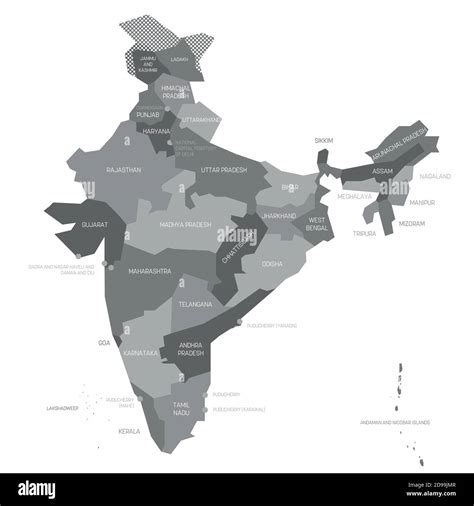 Gray Political Map Of India Administrative Divisions States And