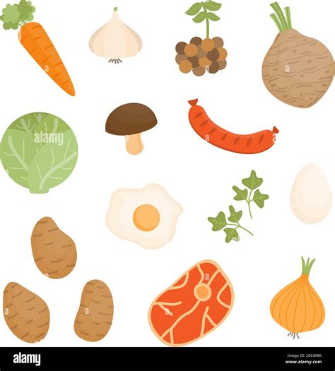 Soup Vegetable Food Mix Vector Illustration Set Root Vegetable Meat
