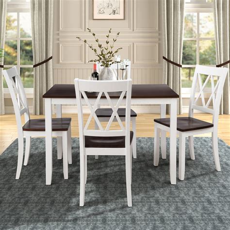 5 Piece Dining Table Set Modern Kitchen Table Sets With Dining Chairs For 4 White Heavy Duty